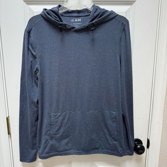 01 Algo Performance Hoodie Mens S Blue Long Sleeve Pullover Pockets UV SPF 40 - Picture 1 of 5